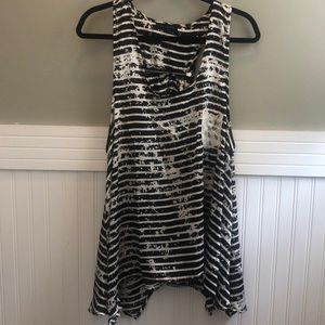 Black and White Stripped Tank with Zipper Back